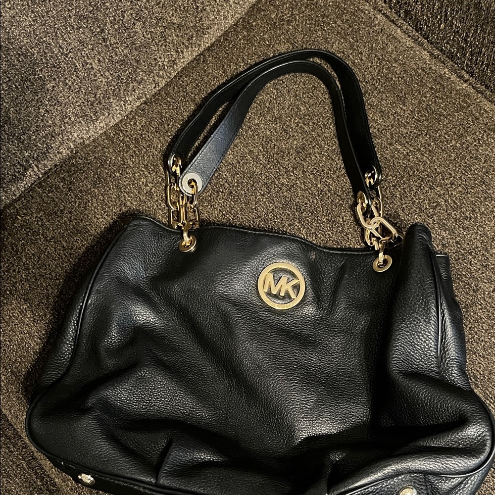 Michael Kors Black Shoulder Bag with Gold Accents
